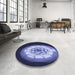 Round Patterned Night Blue Rug in a Office, pat241blu