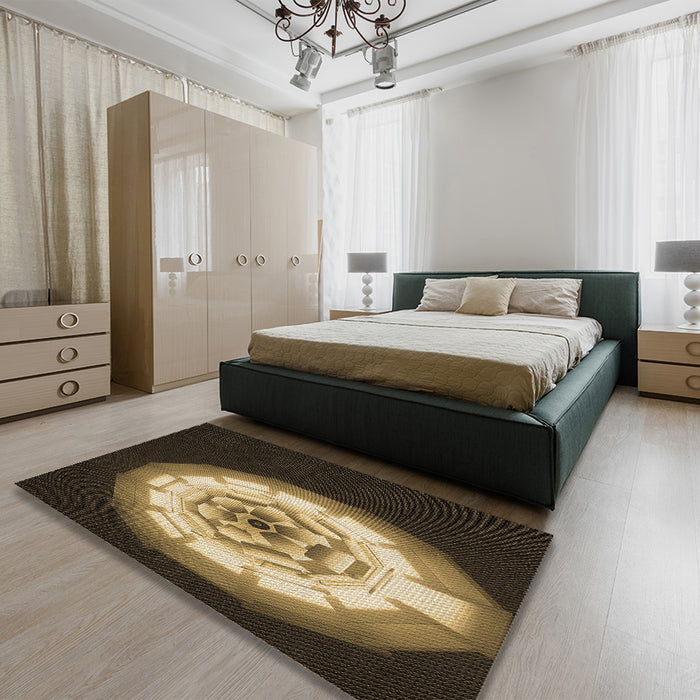 Round Machine Washable Transitional Caramel Brown Rug in a Office, wshpat241brn