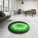 Round Patterned Dark Forest Green Rug in a Office, pat241grn