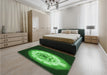 Patterned Dark Forest Green Rug in a Bedroom, pat241grn