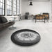 Round Patterned Midnight Gray Rug in a Office, pat241gry