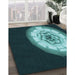 Machine Washable Transitional Deep Teal Green Rug in a Family Room, wshpat241lblu