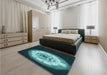 Patterned Deep Teal Green Rug in a Bedroom, pat241lblu