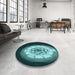 Round Patterned Deep Teal Green Rug in a Office, pat241lblu