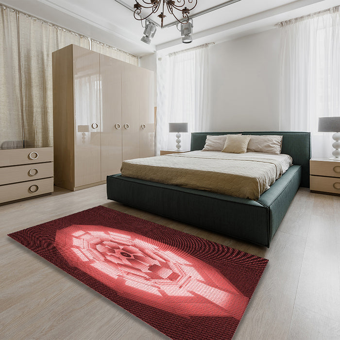 Patterned Maroon Red Rug in a Bedroom, pat241rd