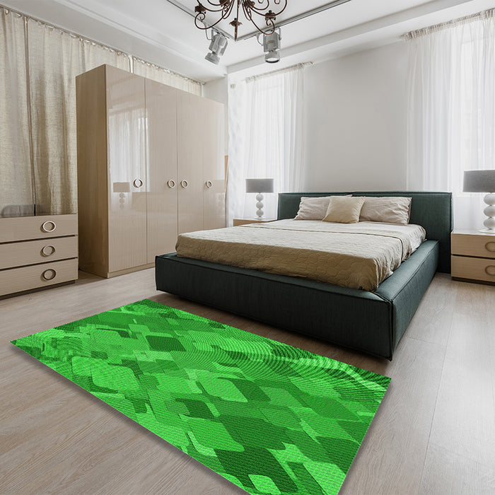 Patterned Lime Green Rug in a Bedroom, pat2410grn