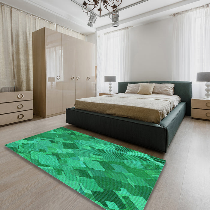 Round Machine Washable Transitional Spring Green Rug in a Office, wshpat2410lblu