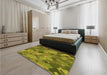 Patterned Olive Green Rug in a Bedroom, pat2410org