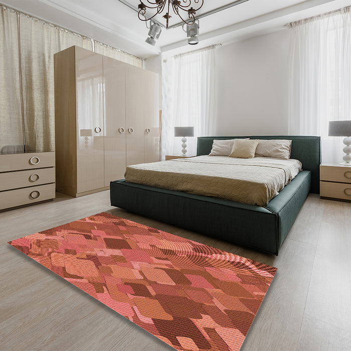 Patterned Bright Orange Rug in a Bedroom, pat2410rd