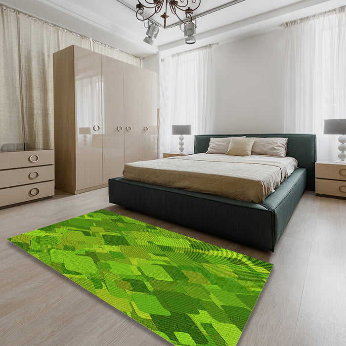 Round Machine Washable Transitional Dark Lime Green Rug in a Office, wshpat2410yw