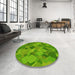 Round Patterned Dark Lime Green Rug in a Office, pat2410yw