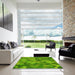 Square Patterned Dark Lime Green Rug in a Living Room, pat2410yw