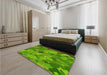 Patterned Dark Lime Green Rug in a Bedroom, pat2410yw