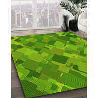 Patterned Dark Lime Green Rug, pat2410yw