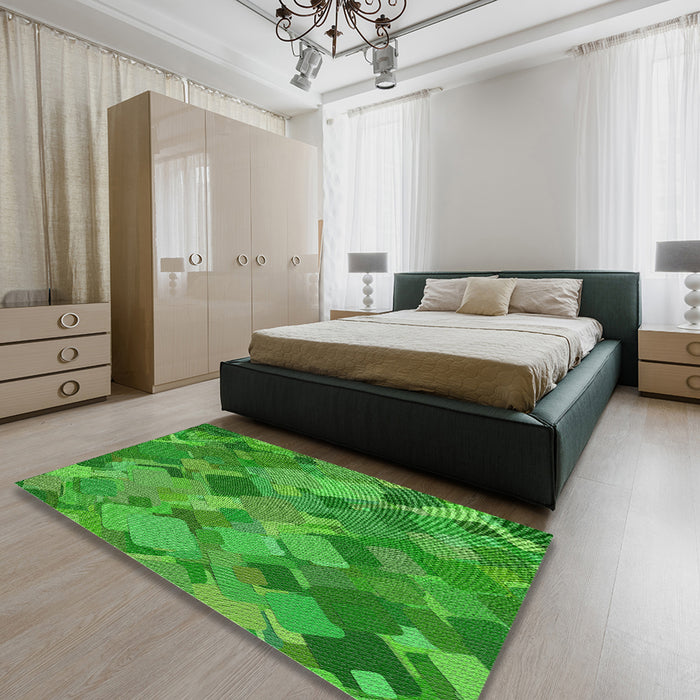Patterned Neon Green Novelty Rug in a Bedroom, pat2410