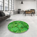 Round Machine Washable Transitional Neon Green Rug in a Office, wshpat2410