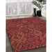 Patterned Red Rug in Family Room, pat2411brn