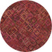 Square Patterned Red Rug, pat2411brn