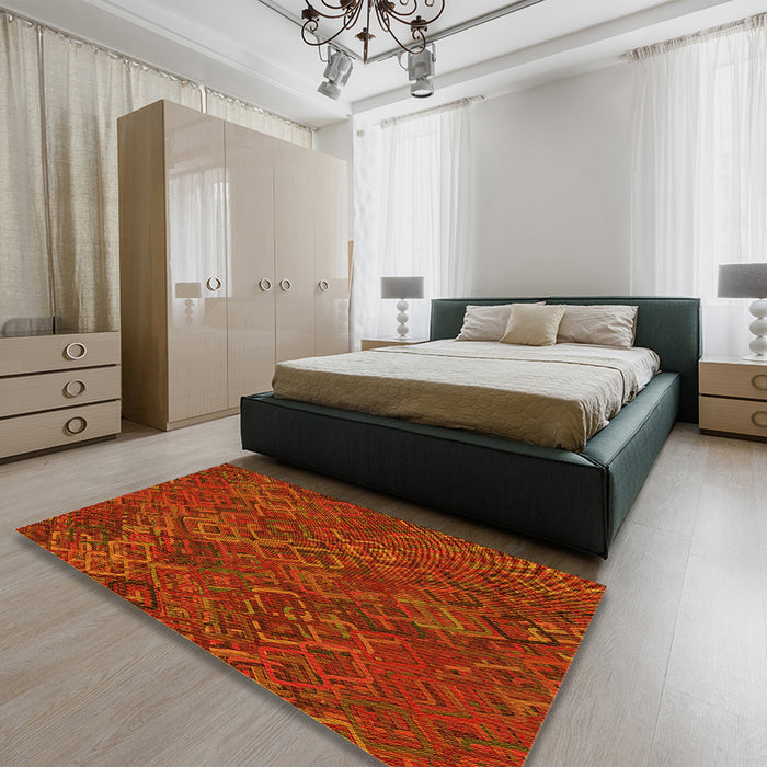 Patterned Orange Red Orange Rug in a Bedroom, pat2411yw