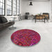 Round Machine Washable Transitional Pink Rug in a Office, wshpat2411
