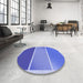 Round Patterned Denim Blue Rug in a Office, pat2412blu