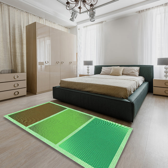 Patterned Seaweed Green Rug in a Bedroom, pat2412grn