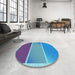 Round Patterned Bright Turquoise Blue Rug in a Office, pat2412lblu