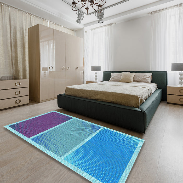 Round Machine Washable Transitional Bright Turquoise Blue Rug in a Office, wshpat2412lblu