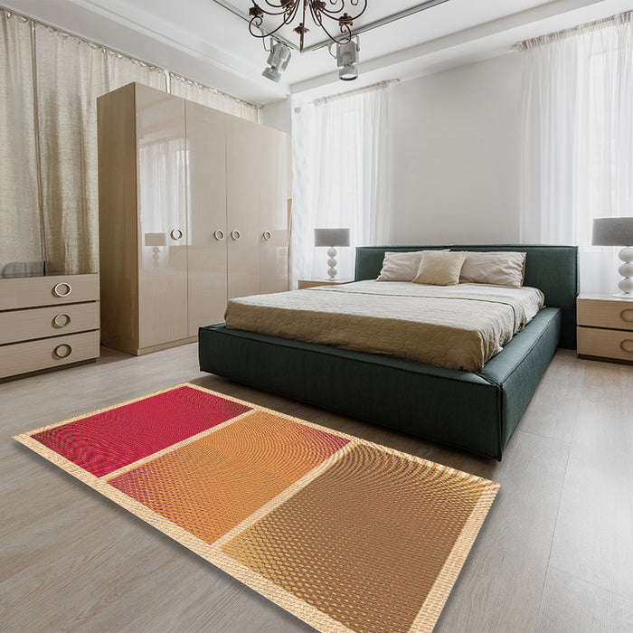 Patterned Orange Rug in a Bedroom, pat2412org