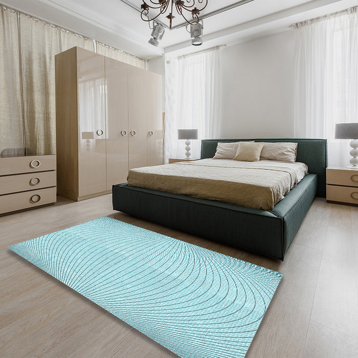 Patterned Electric Blue Rug in a Bedroom, pat2413lblu