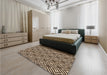 Patterned Black Brown Rug in a Bedroom, pat2415org