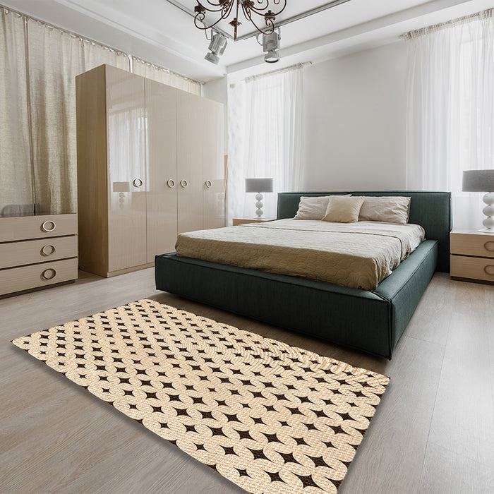 Patterned Copper Brown Rug in a Bedroom, pat2416org