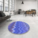 Round Patterned Sky Blue Rug in a Office, pat2417blu