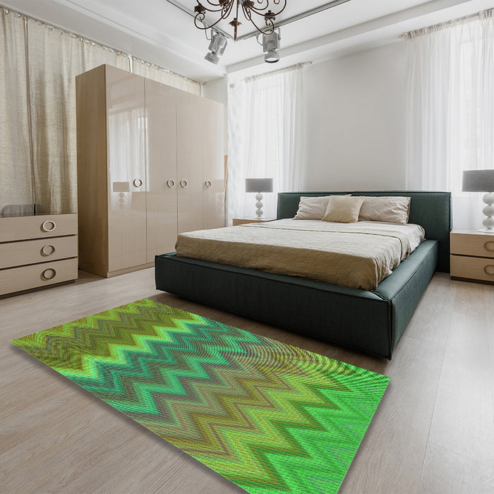 Patterned Seaweed Green Rug in a Bedroom, pat2417grn