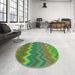 Round Patterned Seaweed Green Rug in a Office, pat2417grn