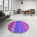 Round Patterned Crimson Purple Rug in a Office, pat2417pur