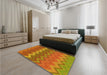 Patterned Scarlet Red Rug in a Bedroom, pat2417yw