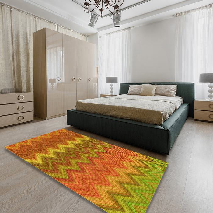 Patterned Scarlet Red Rug in a Bedroom, pat2417yw