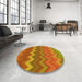 Round Patterned Scarlet Red Rug in a Office, pat2417yw