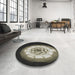 Round Machine Washable Transitional Midnight Gray Rug in a Office, wshpat241