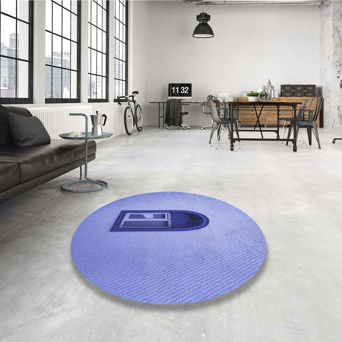 Round Patterned Sky Blue Rug in a Office, pat242blu