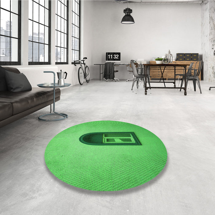 Round Patterned Neon Green Rug in a Office, pat242grn