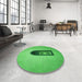Round Patterned Neon Green Rug in a Office, pat242grn
