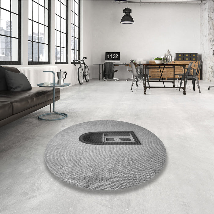 Round Patterned Cloud Gray Rug in a Office, pat242gry