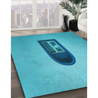 Patterned Dark Turquoise Green Rug, pat242lblu