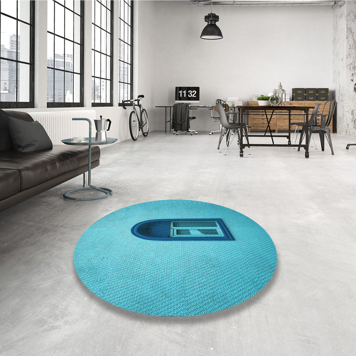 Round Patterned Dark Turquoise Green Rug in a Office, pat242lblu