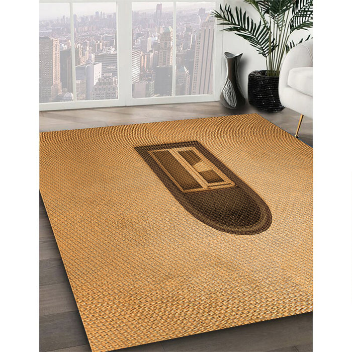 Patterned Orange Rug in Family Room, pat242org