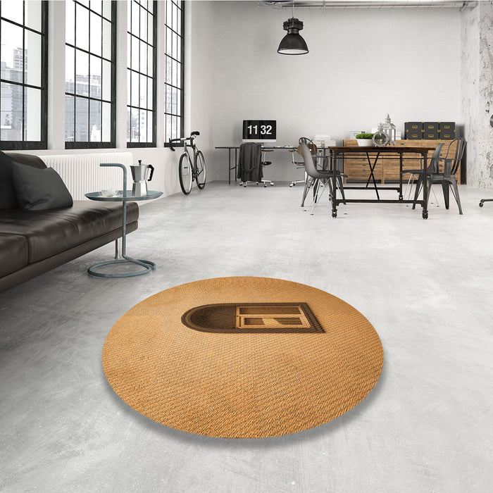 Round Patterned Orange Rug in a Office, pat242org