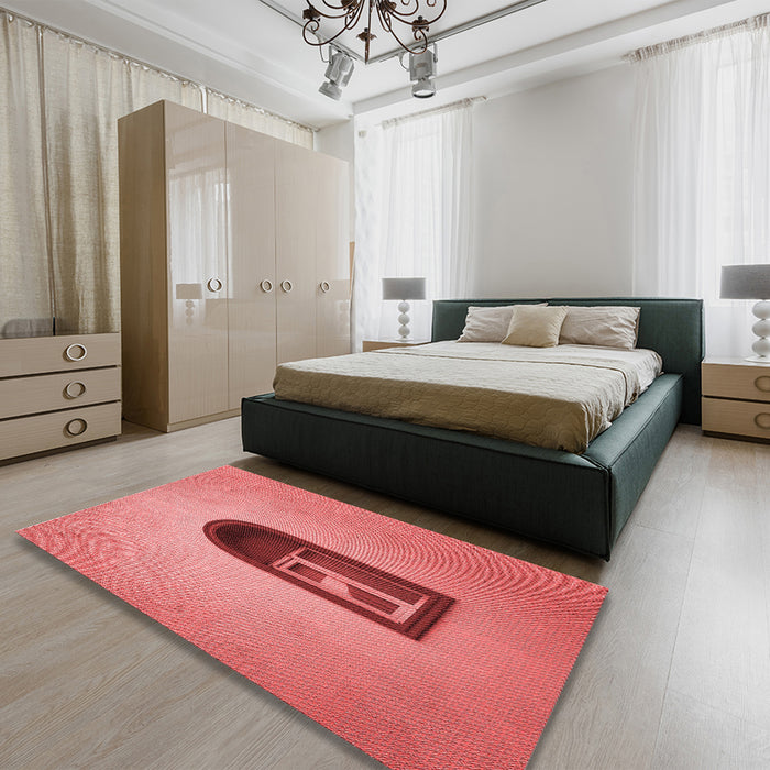 Round Machine Washable Transitional Ruby Red Rug in a Office, wshpat242rd