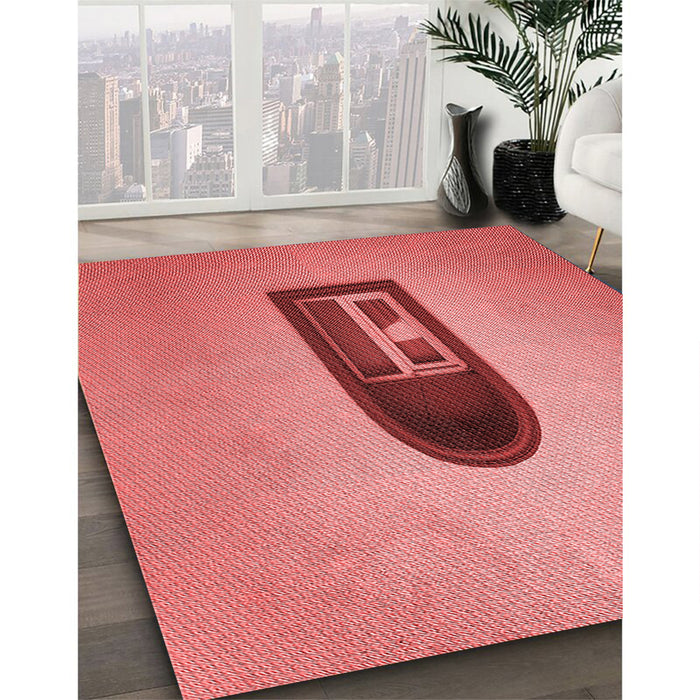 Patterned Ruby Red Rug in Family Room, pat242rd